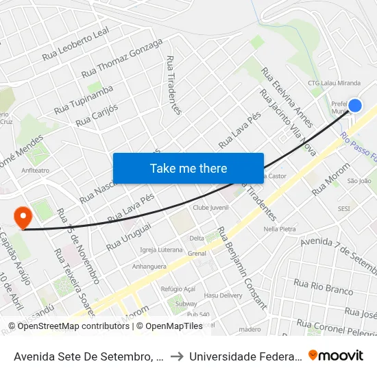 Avenida Sete De Setembro, 6286-6566 - Prefeitura to Universidade Federal Da Fronteira Sul map