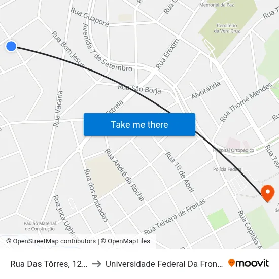 Rua Das Tôrres, 129-249 to Universidade Federal Da Fronteira Sul map