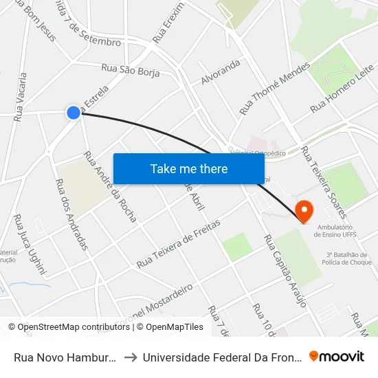 Rua Novo Hamburgo, 32 to Universidade Federal Da Fronteira Sul map