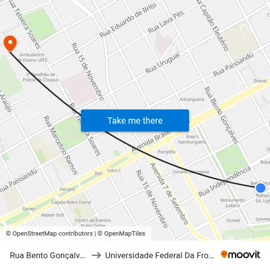 Rua Bento Gonçalves, 190 to Universidade Federal Da Fronteira Sul map