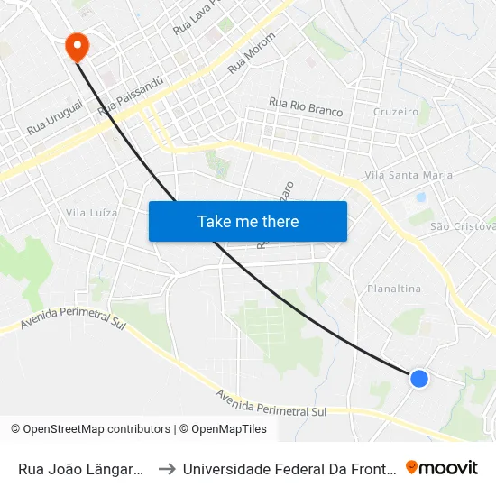 Rua João Lângaro, 323 to Universidade Federal Da Fronteira Sul map