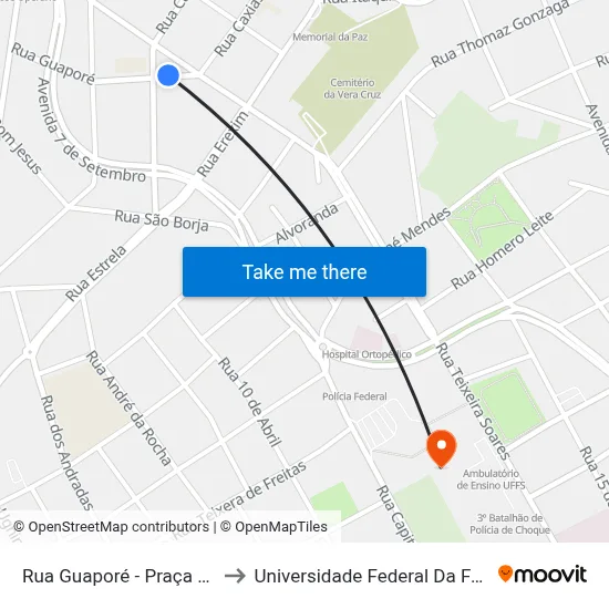 Rua Guaporé - Praça Vera Cruz to Universidade Federal Da Fronteira Sul map