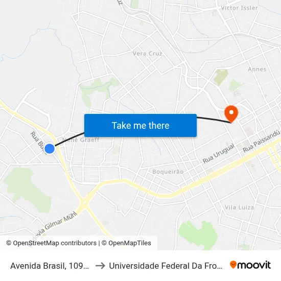 Avenida Brasil, 1098-1118 to Universidade Federal Da Fronteira Sul map