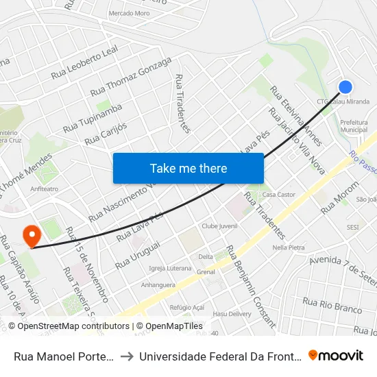 Rua Manoel Portela, 58 to Universidade Federal Da Fronteira Sul map