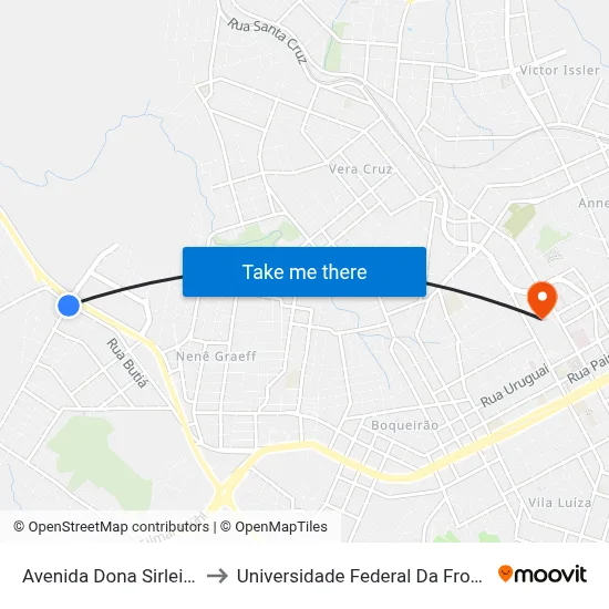 Avenida Dona Sirlei, 11-25 to Universidade Federal Da Fronteira Sul map