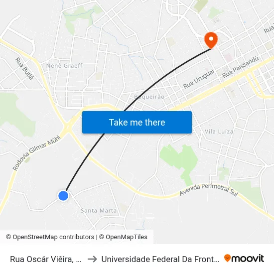 Rua Oscár Viêira, 64-70 to Universidade Federal Da Fronteira Sul map