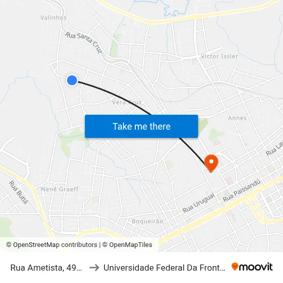 Rua Ametista, 495-549 to Universidade Federal Da Fronteira Sul map