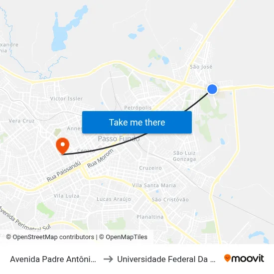 Avenida Padre Antônio Vieira, 20 to Universidade Federal Da Fronteira Sul map