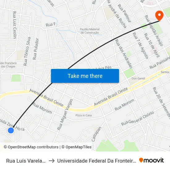Rua Luís Varela, 78 to Universidade Federal Da Fronteira Sul map