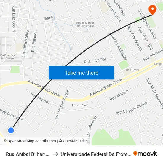 Rua Aníbal Bilhar, 1-169 to Universidade Federal Da Fronteira Sul map