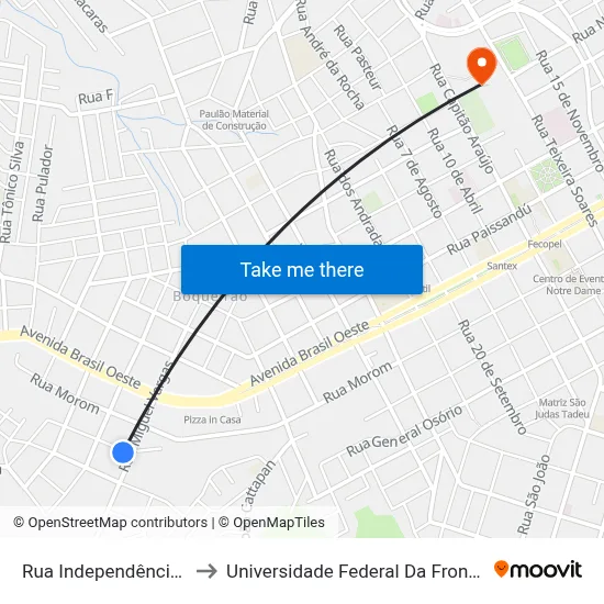 Rua Independência, 220 to Universidade Federal Da Fronteira Sul map