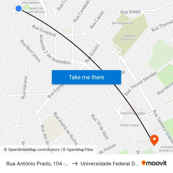 Rua Antônio Prado, 104 - Praça Da Igreja to Universidade Federal Da Fronteira Sul map