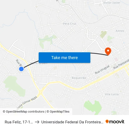 Rua Feliz, 17-111 to Universidade Federal Da Fronteira Sul map