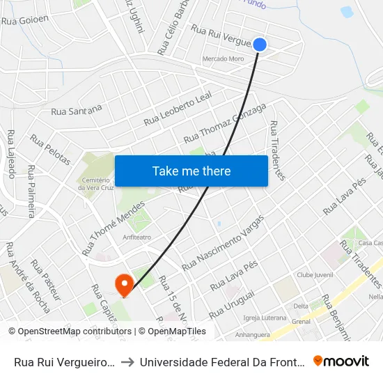 Rua Rui Vergueiro, 224 to Universidade Federal Da Fronteira Sul map
