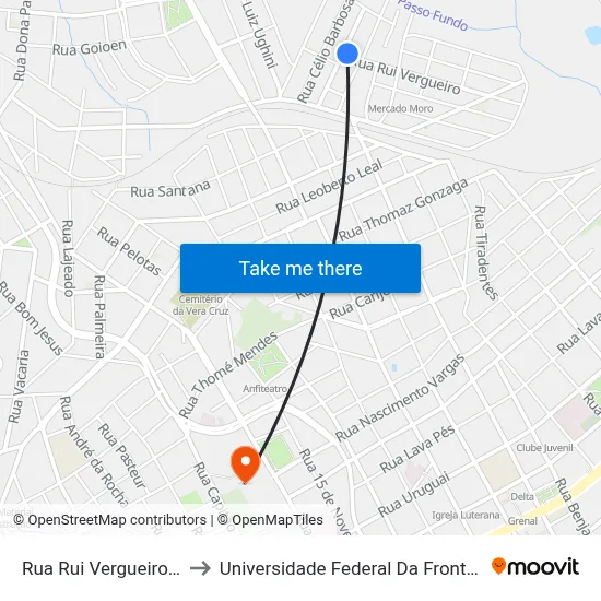 Rua Rui Vergueiro, 660 to Universidade Federal Da Fronteira Sul map