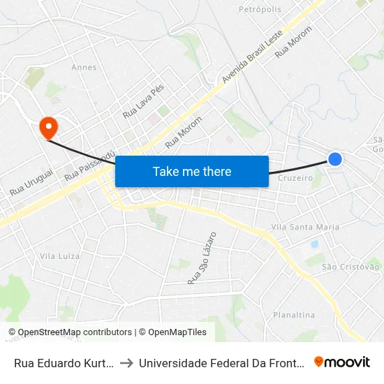 Rua Eduardo Kurtz, 83 to Universidade Federal Da Fronteira Sul map