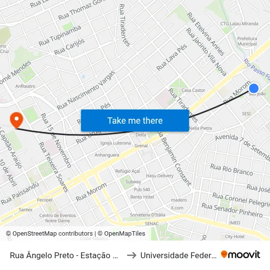 Rua Ângelo Preto - Estação Rodoviária De Passo Fundo to Universidade Federal Da Fronteira Sul map