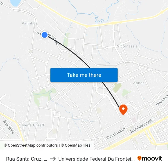 Rua Santa Cruz, 450 to Universidade Federal Da Fronteira Sul map