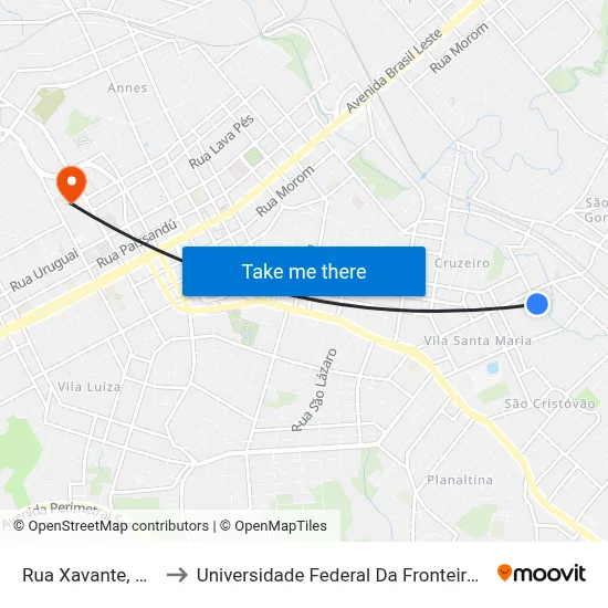 Rua Xavante, 187 to Universidade Federal Da Fronteira Sul map