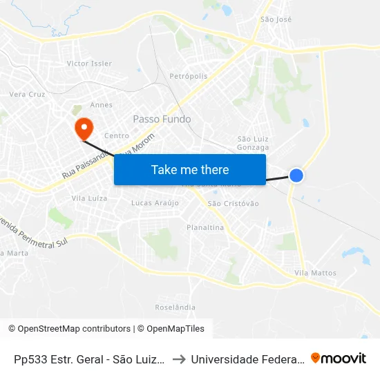 Pp533 Estr. Geral - São Luiz Gonzaga(Depósito Jr) to Universidade Federal Da Fronteira Sul map