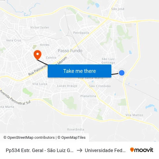 Pp534 Estr. Geral - São Luiz Gonzaga(Em Frente Casa 2681) to Universidade Federal Da Fronteira Sul map