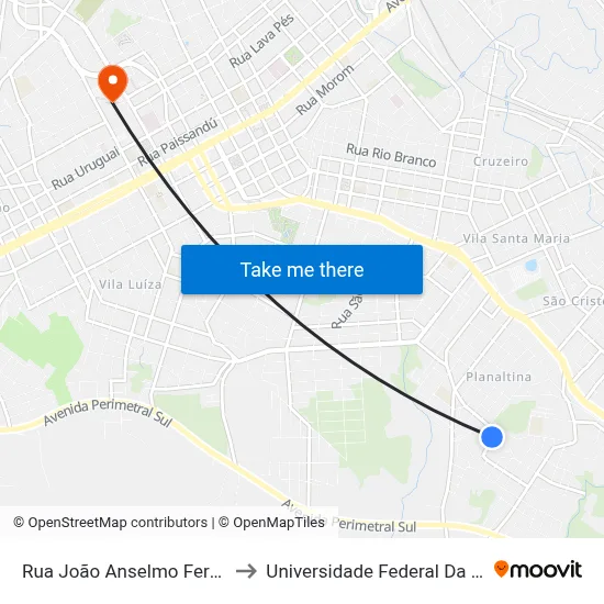Rua João Anselmo Ferreira, 36-114 to Universidade Federal Da Fronteira Sul map