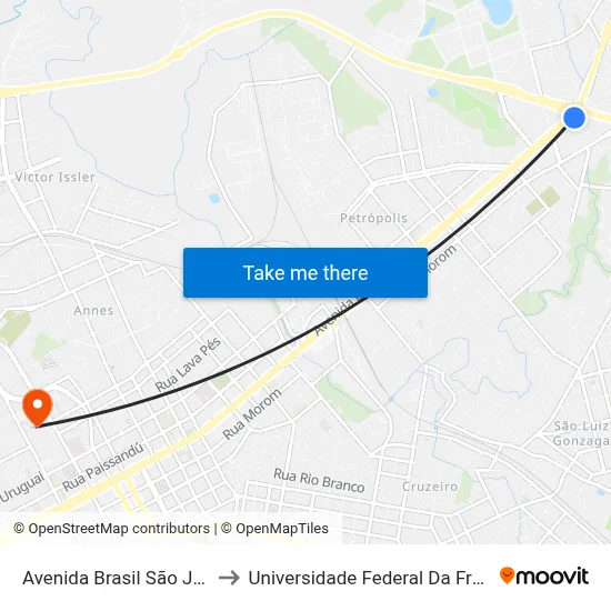 Avenida Brasil São José, 131 to Universidade Federal Da Fronteira Sul map
