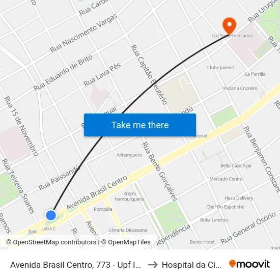 Avenida Brasil Centro, 773 - Upf Idiomas to Hospital da Cidade map
