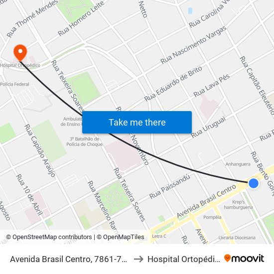 Avenida Brasil Centro, 7861-7969 to Hospital Ortopédico map