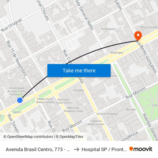 Avenida Brasil Centro, 773 - Upf Idiomas to Hospital SP / Pronto Clinica map