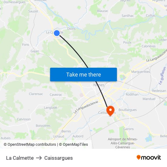 La Calmette to Caissargues map