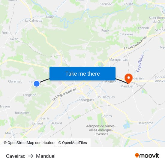 Caveirac to Manduel map