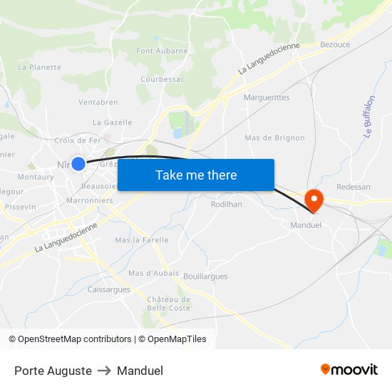 Porte Auguste to Manduel map