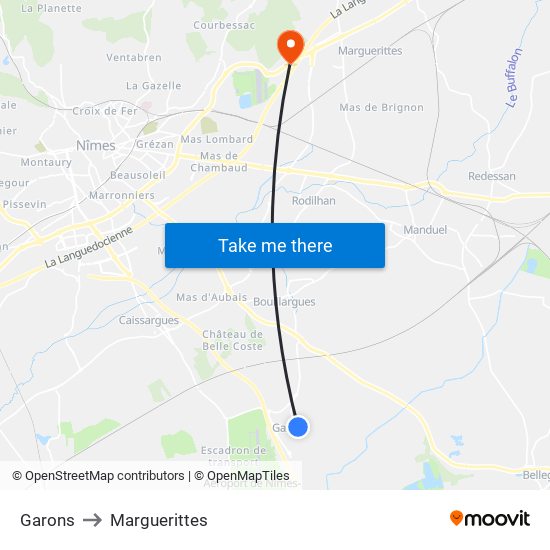 Garons to Marguerittes map