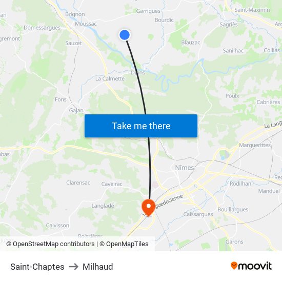 Saint-Chaptes to Milhaud map
