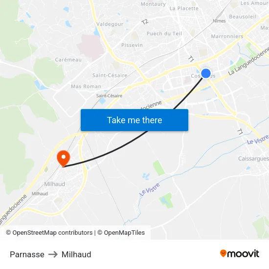 Parnasse to Milhaud map