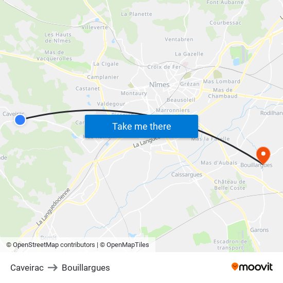 Caveirac to Bouillargues map