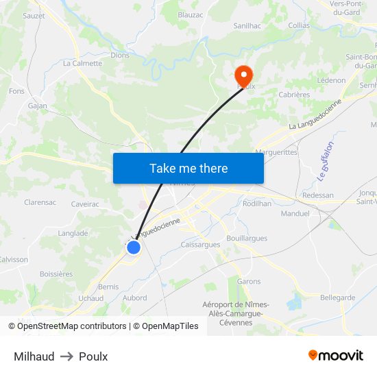 Milhaud to Poulx map