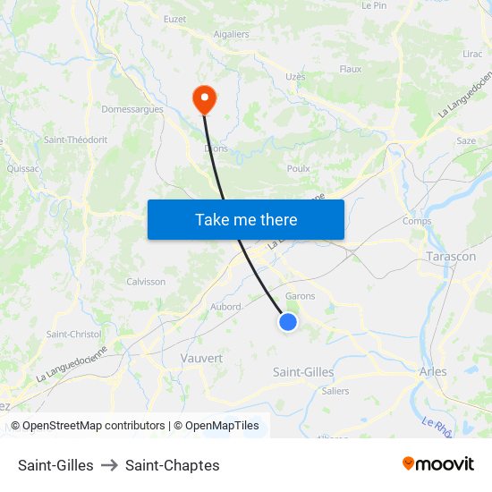 Saint-Gilles to Saint-Chaptes map