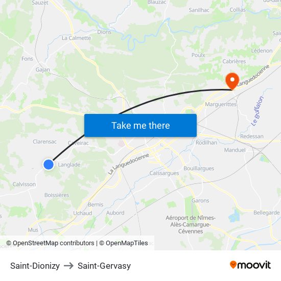 Saint-Dionizy to Saint-Gervasy map