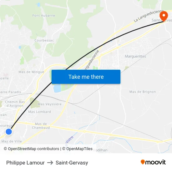 Philippe Lamour to Saint-Gervasy map