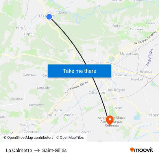 La Calmette to Saint-Gilles map