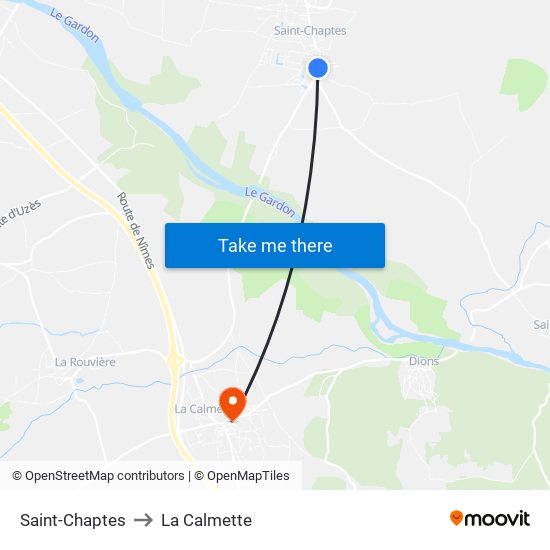 Saint-Chaptes to La Calmette map