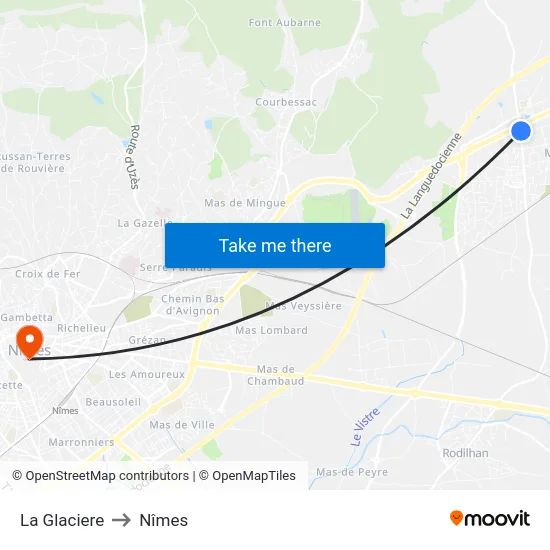 La Glaciere to Nîmes map