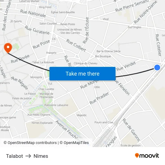 Talabot to Nîmes map