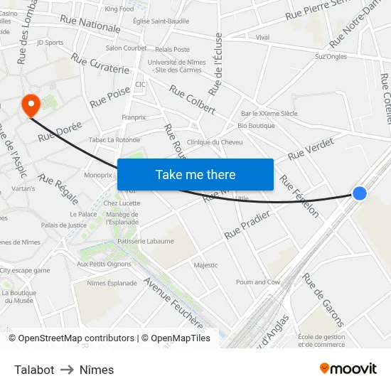 Talabot to Nîmes map