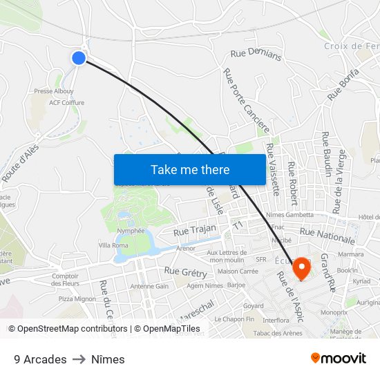 9 Arcades to Nîmes map