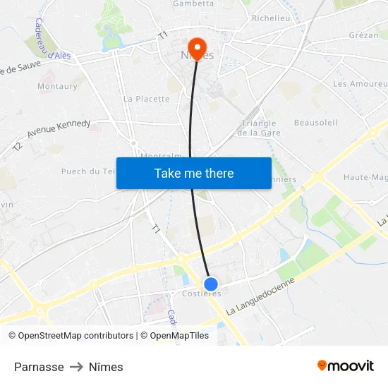 Parnasse to Nîmes map