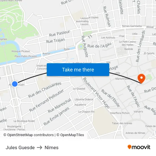 Jules Guesde to Nîmes map