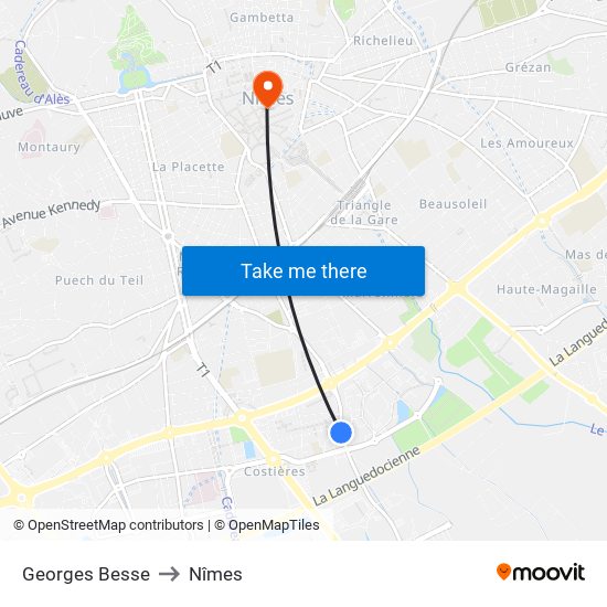 Georges Besse to Nîmes map